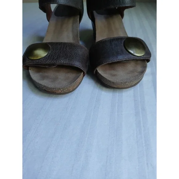 Taos Sandals 37 / 6.5 Wedge Cork Cushioned Comfort Casual Leather Adjustable - Picture 5 of 13